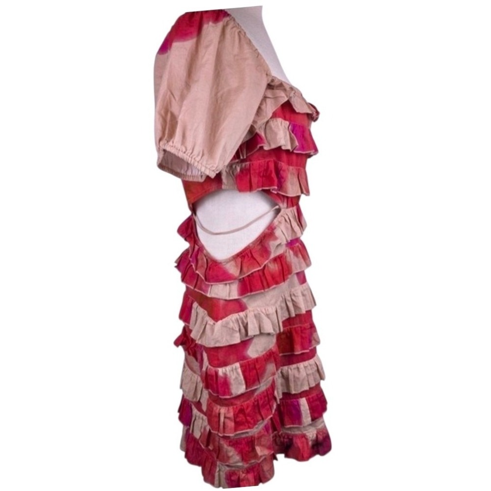 NWT Ruffle Tiered Mini Dress 10 Bodycon   Cut Out Puff Sleeve Festival Cottage